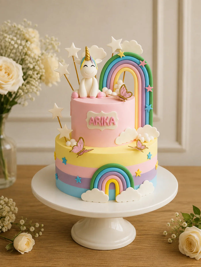 Two-Tier Pastel Unicorn Fantasy Theme Cake