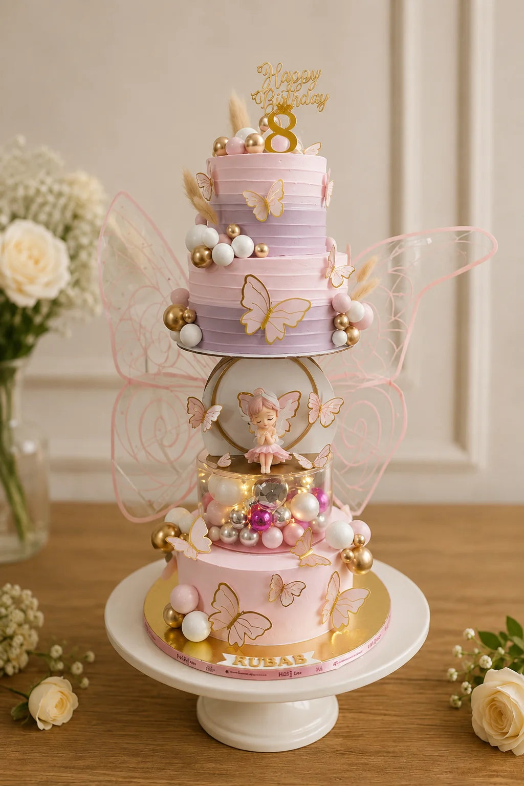 Handcrafted Happy Birthday, 8, Rubab Pastel Mix 3-Tier Birthday Tier Cake baked fresh by The Baking Kaur, Thapar Nagar, Meerut