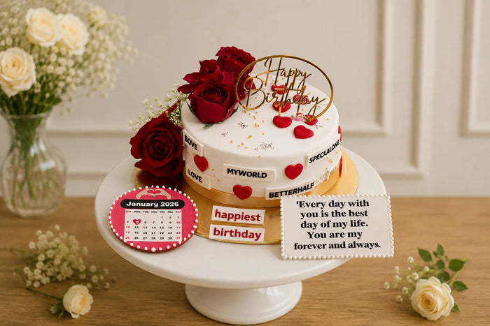 Romantic Red Rose & Calendar Keepsake Birthday Cake