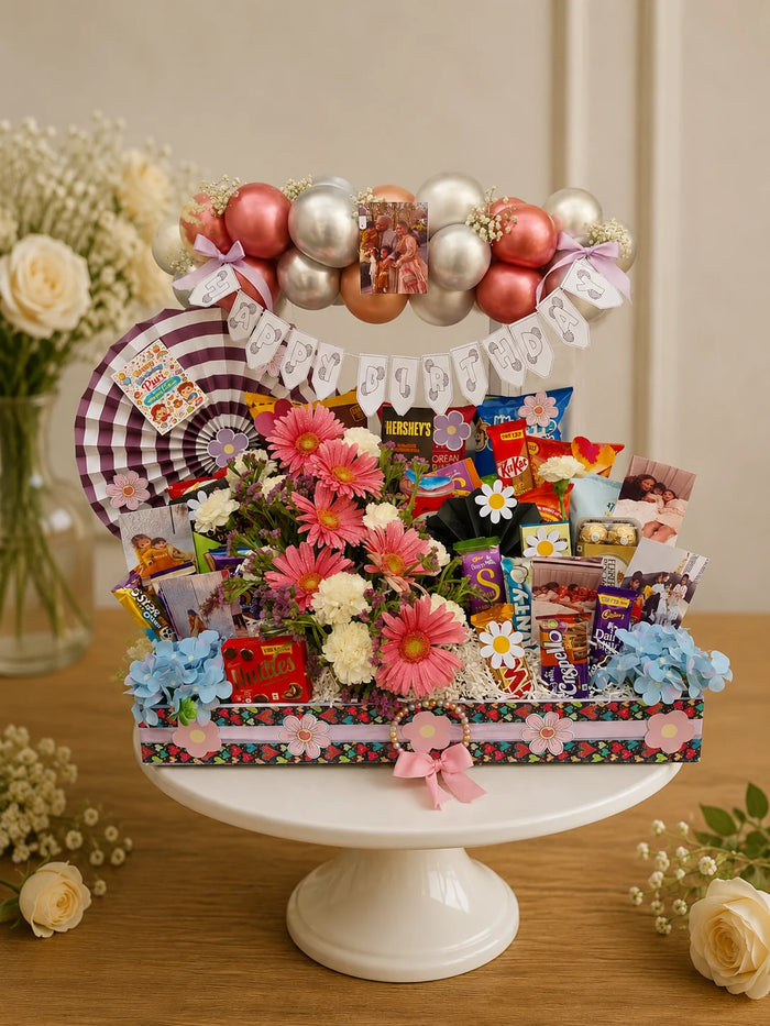 Pink Floral & Gourmet Chocolate Birthday Celebration Hamper