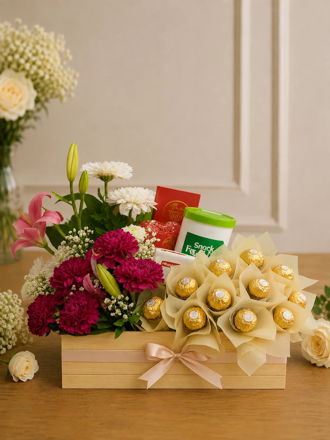 Floral Opulence & Gourmet Chocolate Luxury Hamper handcrafted luxury gift hamper by The Baking Kaur Meerut