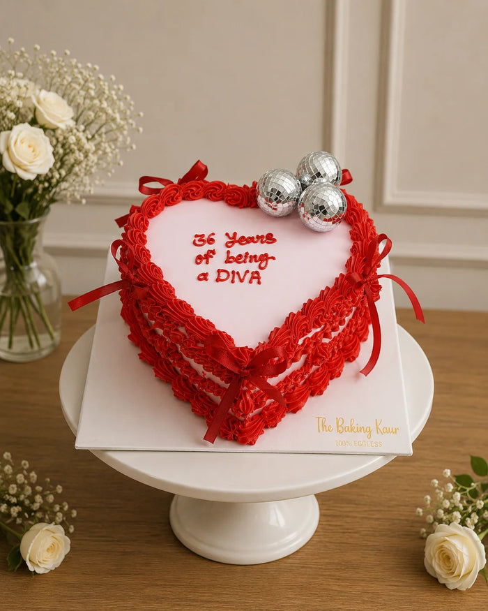 Heart-Shaped 36th Birthday Coquette Bow Birthday Cake