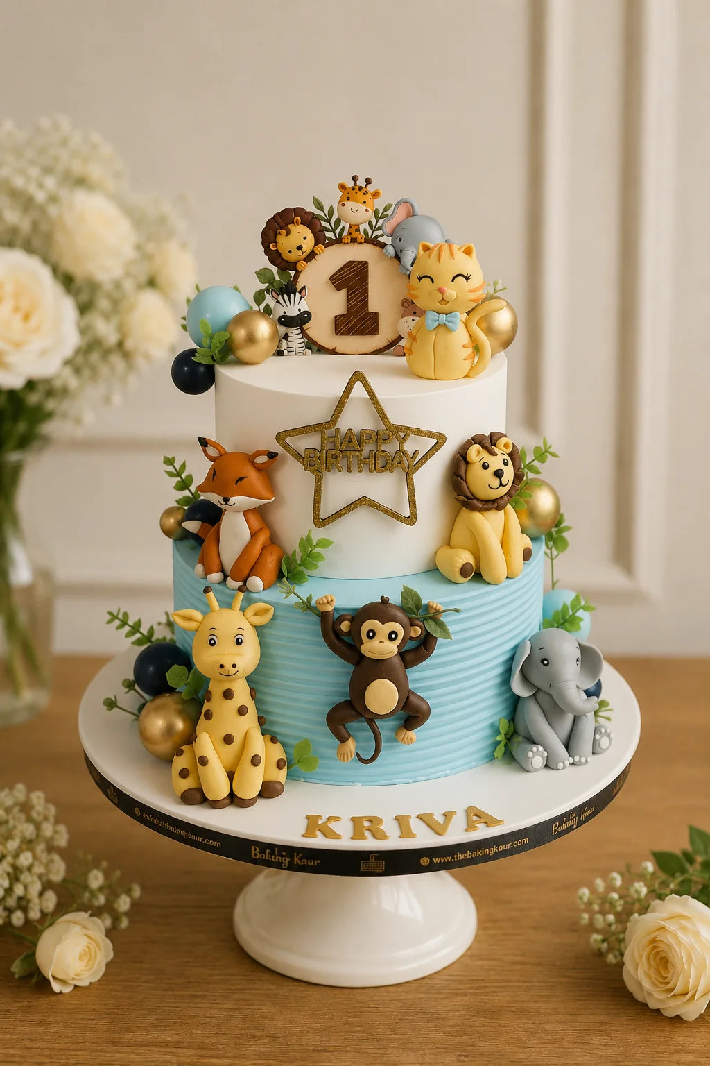 Handcrafted 1, Happy Birthday, Kriva Pastel Mix 2-Tier Birthday Tier Cake baked fresh by The Baking Kaur, Thapar Nagar, Meerut