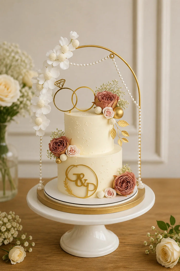 Two-Tier Floral Arch Celebration Cake