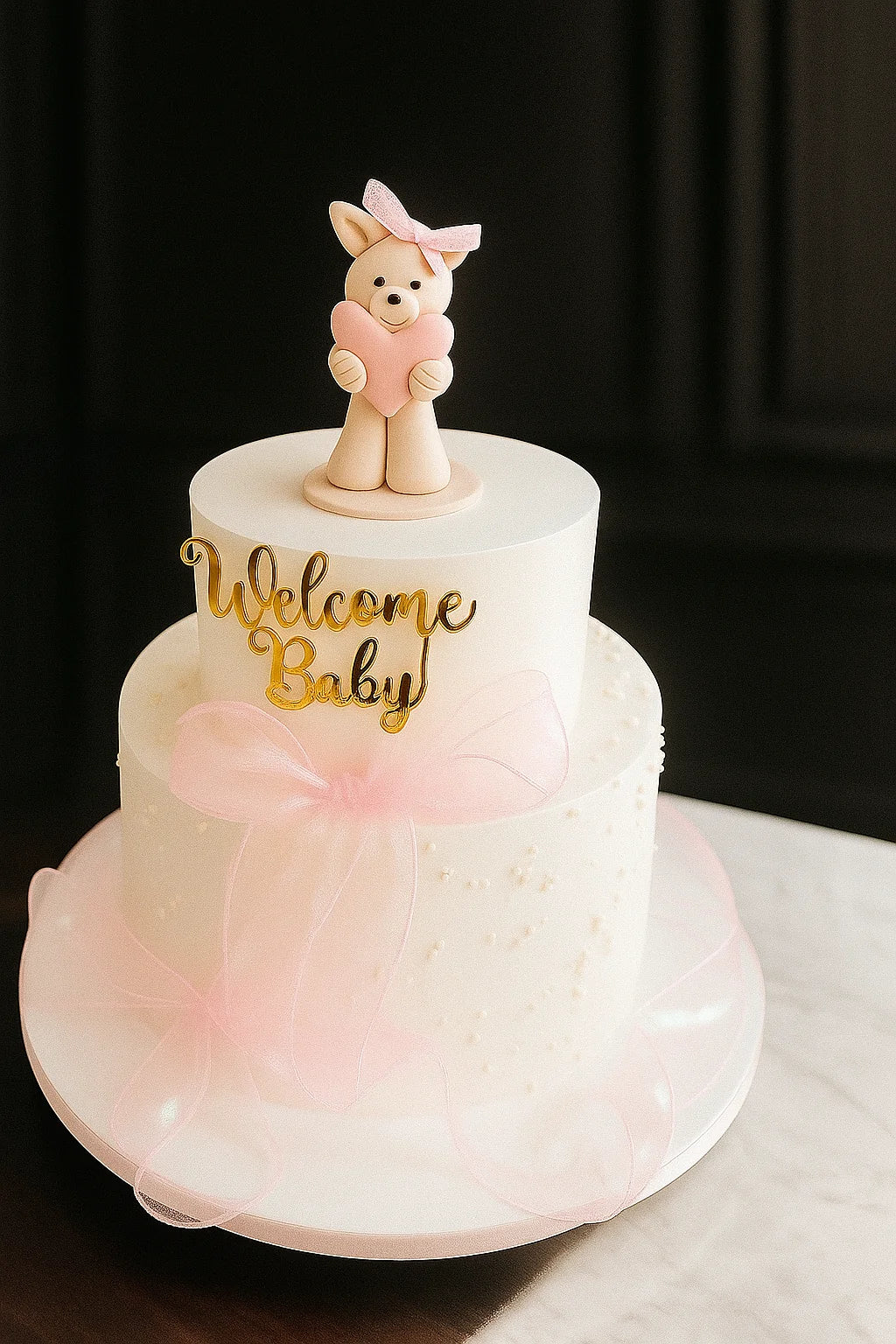 Golden Bow Girl Baby Birthday Cake