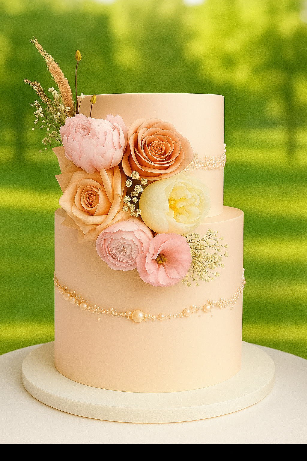 Golden Crown Wedding Cake two tier wedding cake in Meerut by The Baking Kaur — luxury designer finish with elegant details and premium embellishments. Perfect for weddings, engagements, and anniversary celebrations.