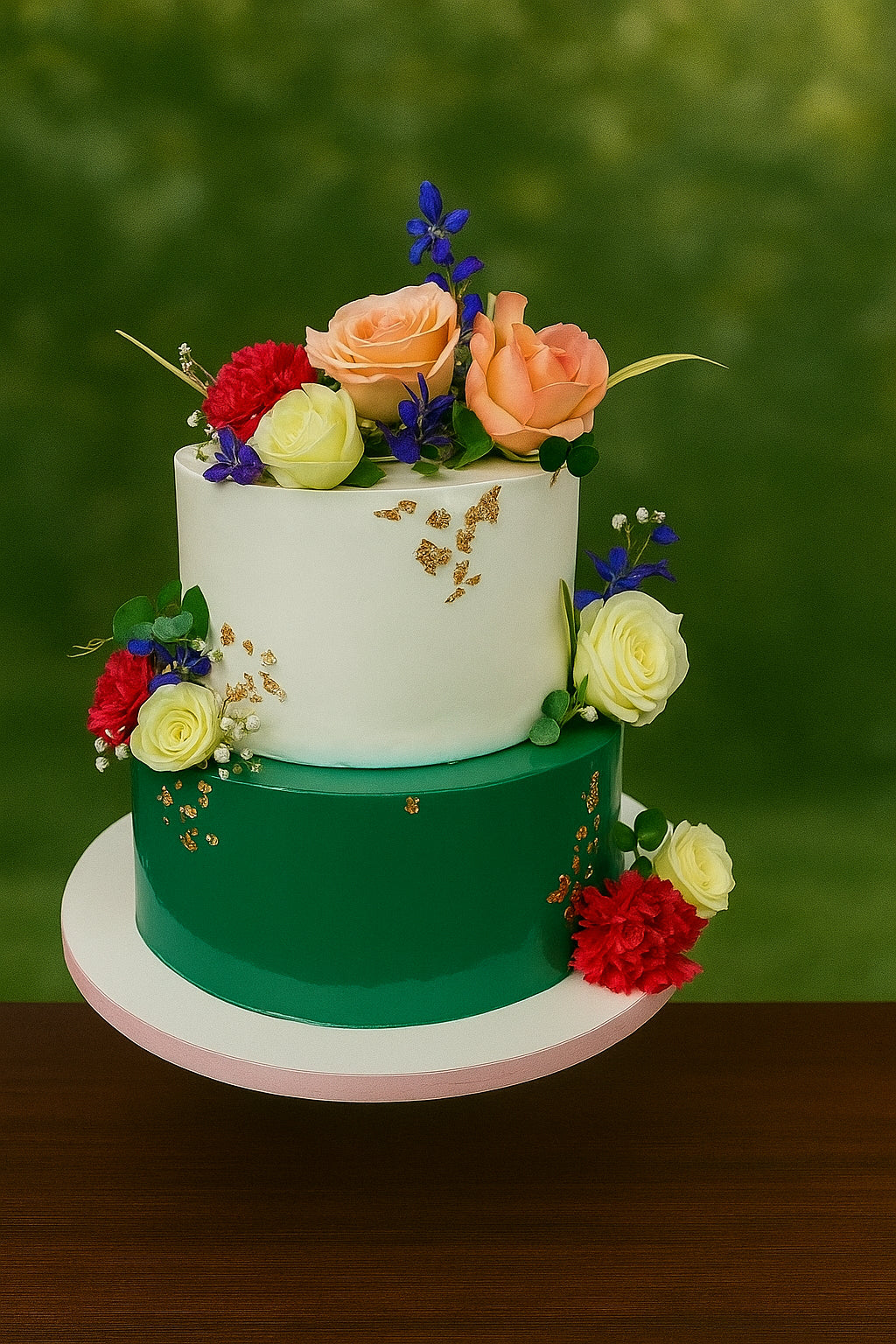 Graceful Bloom Wedding Cake two tier wedding cake in Meerut by The Baking Kaur — luxury designer finish with elegant details and premium embellishments. Perfect for weddings, engagements, and anniversary celebrations.