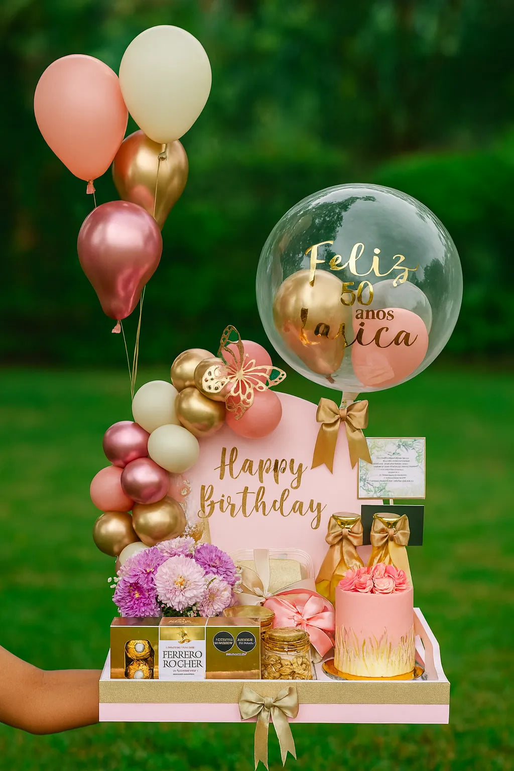 Happiness Box Cake Flowers & Balloons Hamper