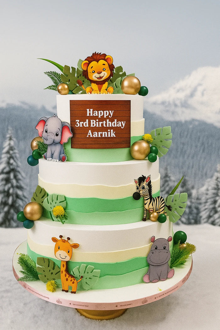 Jungle Animal Theme Birthday Cake