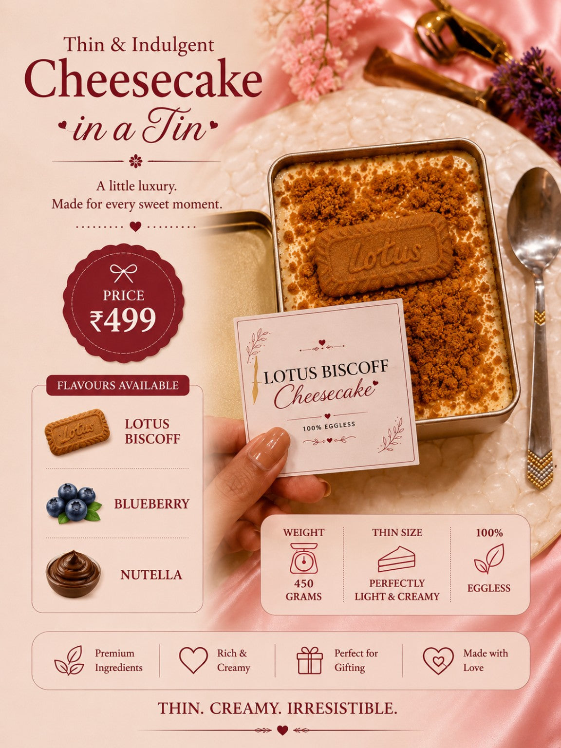 Lotus Biscoff cheesecake in a tin for Raksha Bandhan gifting in Meerut by The Baking Kaur