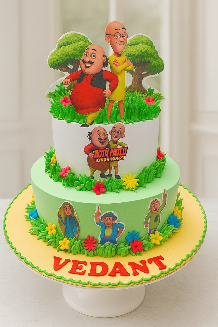 Motu Patlu Cream Theme Cake