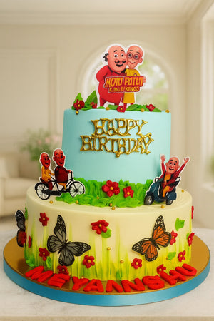 Motu Patlu Designer Birthday Cake — eggless birthday cake by The Baking Kaur, Meerut
