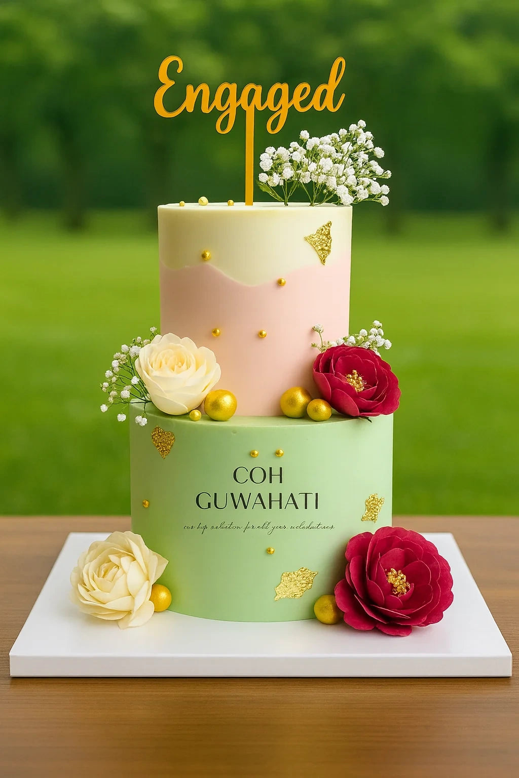 Opulent Wedding Cake Design two tier wedding cake in Meerut by The Baking Kaur — luxury designer finish with elegant details and premium embellishments. Perfect for weddings, engagements, and anniversary celebrations.
