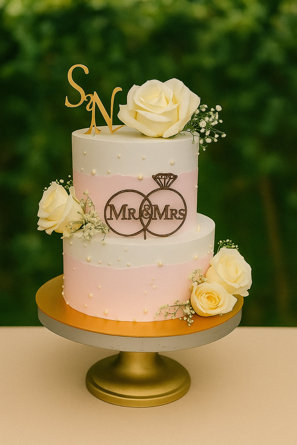 Orchid Kiss Wedding Cake two tier wedding cake in Meerut by The Baking Kaur — luxury designer finish with elegant details and premium embellishments. Perfect for weddings, engagements, and anniversary celebrations.