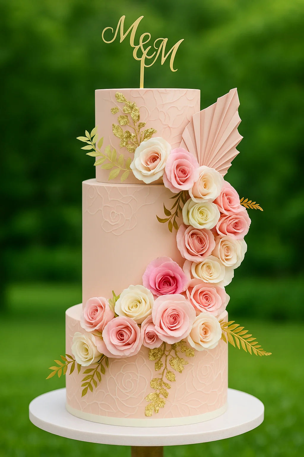 Designer Pink Floral Wedding Cake two tier wedding cake in Meerut by The Baking Kaur — luxury designer finish with elegant details and premium embellishments. Perfect for weddings, engagements, and anniversary celebrations.