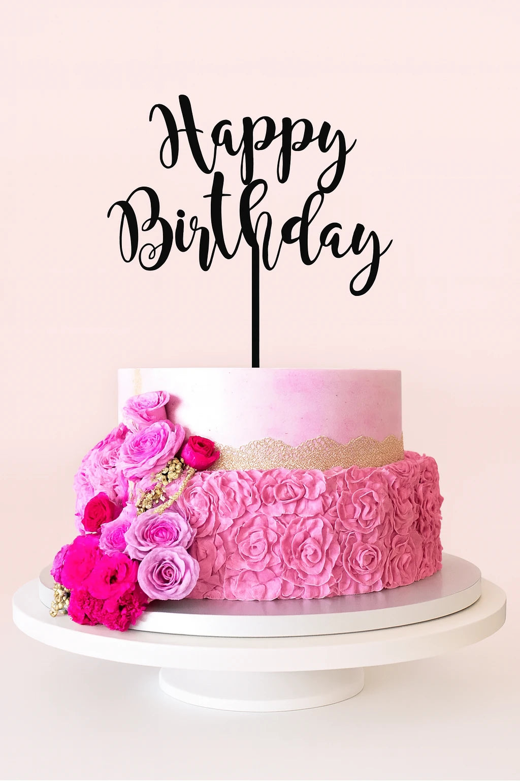Pink and white pastel birthday cake in Meerut by The Baking Kaur – soft elegant tones.