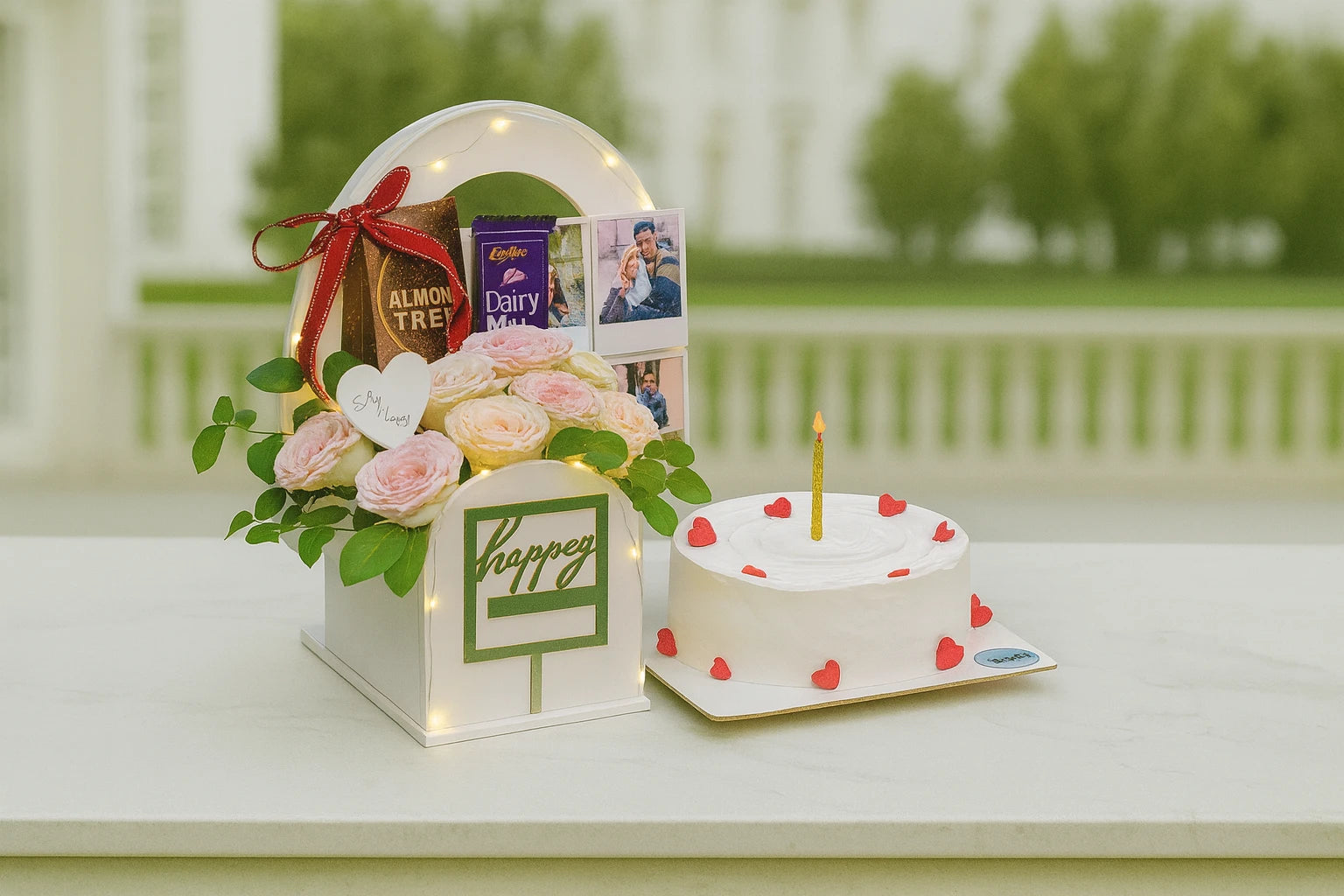 Romantic Evening Cake Flowers & Balloons Hamper