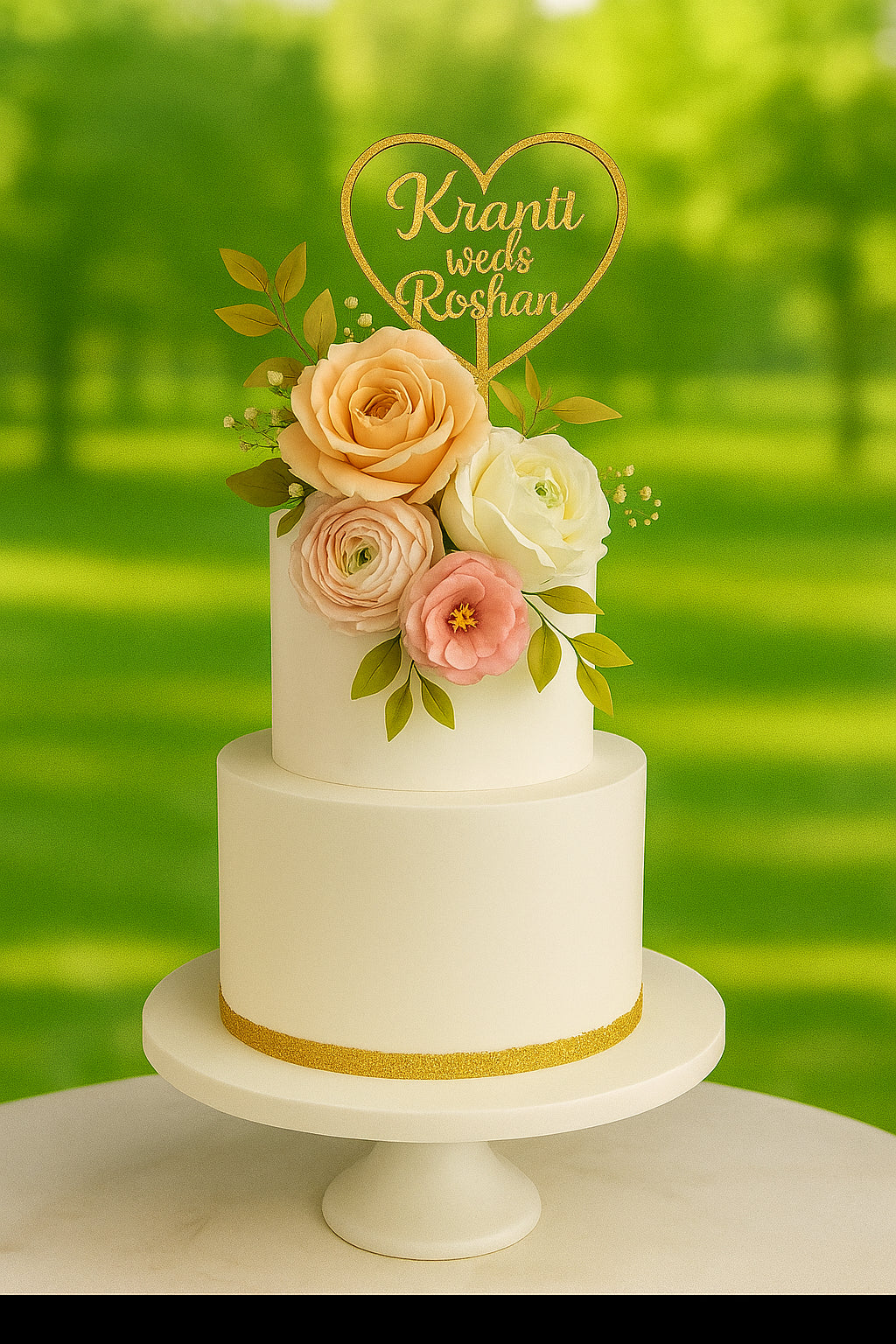 Rose Quartz Wedding Cake two tier wedding cake in Meerut by The Baking Kaur — luxury designer finish with elegant details and premium embellishments. Perfect for weddings, engagements, and anniversary celebrations.