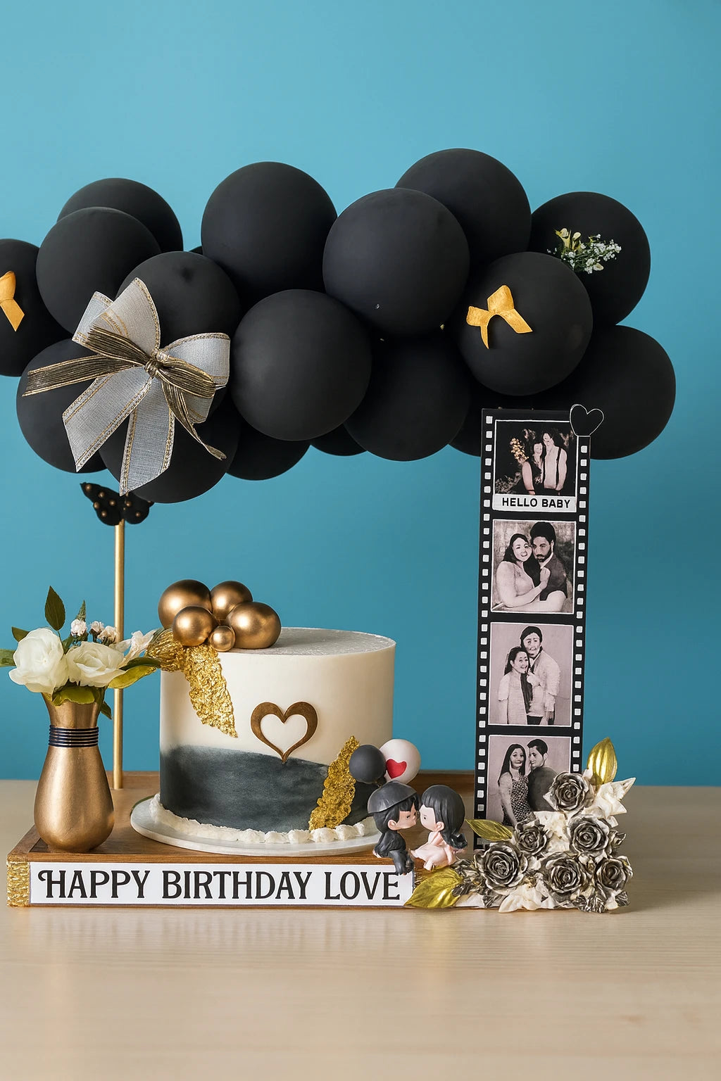 Simple Birthday Cake & Flowers Balloon Hamper