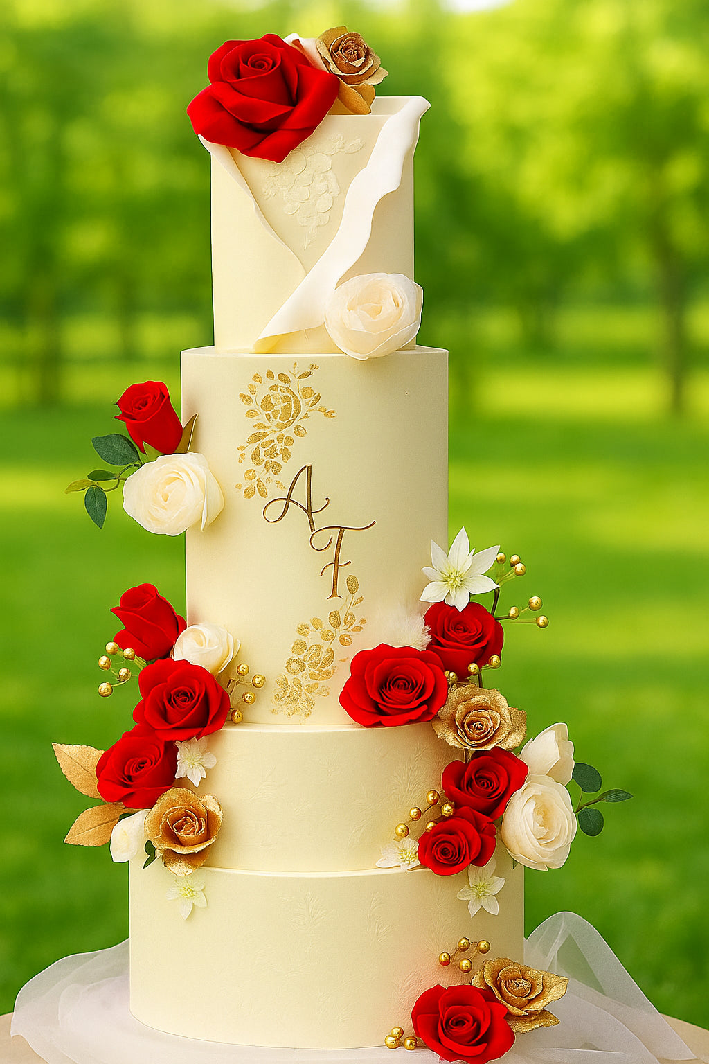 Velvet Touch Wedding Cake two tier wedding cake in Meerut by The Baking Kaur — luxury designer finish with elegant details and premium embellishments. Perfect for weddings, engagements, and anniversary celebrations.