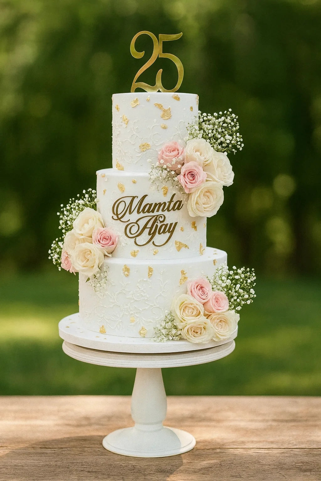 Vintage Floral Wedding Cake two tier wedding cake in Meerut by The Baking Kaur — delicate floral decorations and natural-inspired design with fresh or sugar flowers. Perfect for weddings, engagements, and anniversary celebrations.