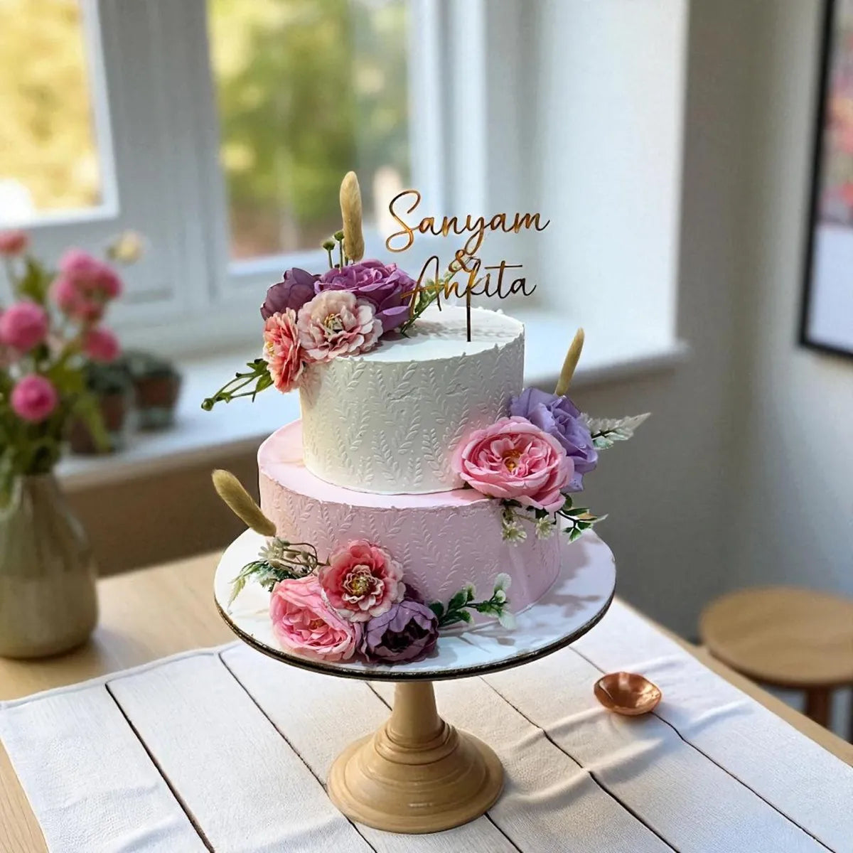Wedding Floral Two Tier Cake in Meerut-The Baking Kaur
