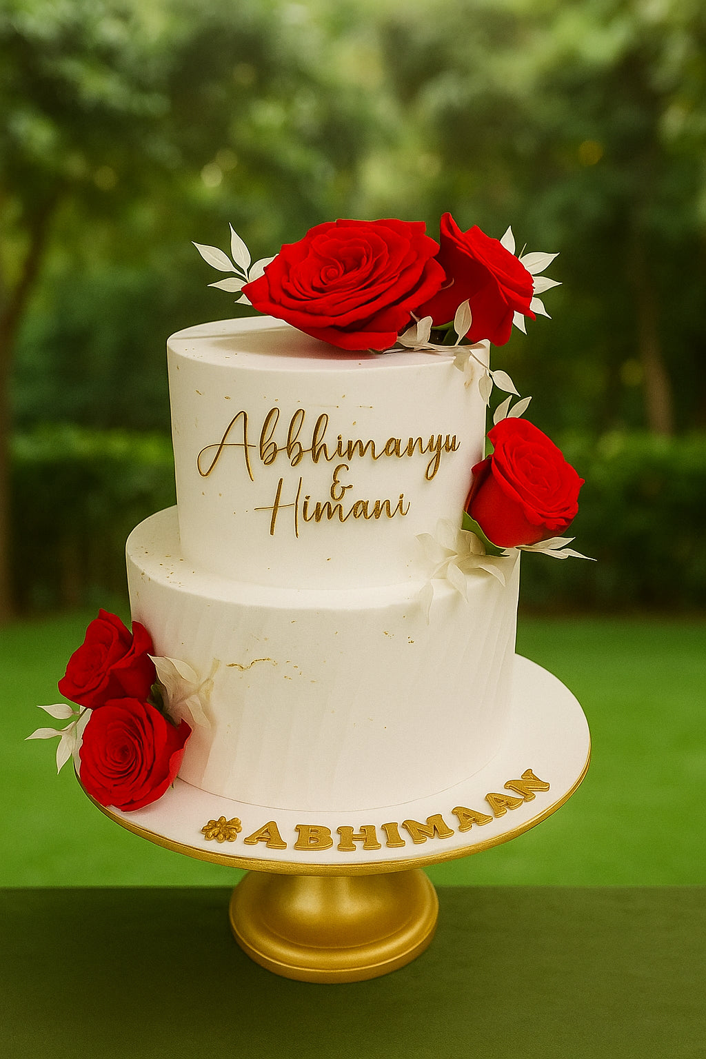 Whimsical Garden Wedding Cake two tier wedding cake in Meerut by The Baking Kaur — luxury designer finish with elegant details and premium embellishments. Perfect for weddings, engagements, and anniversary celebrations.