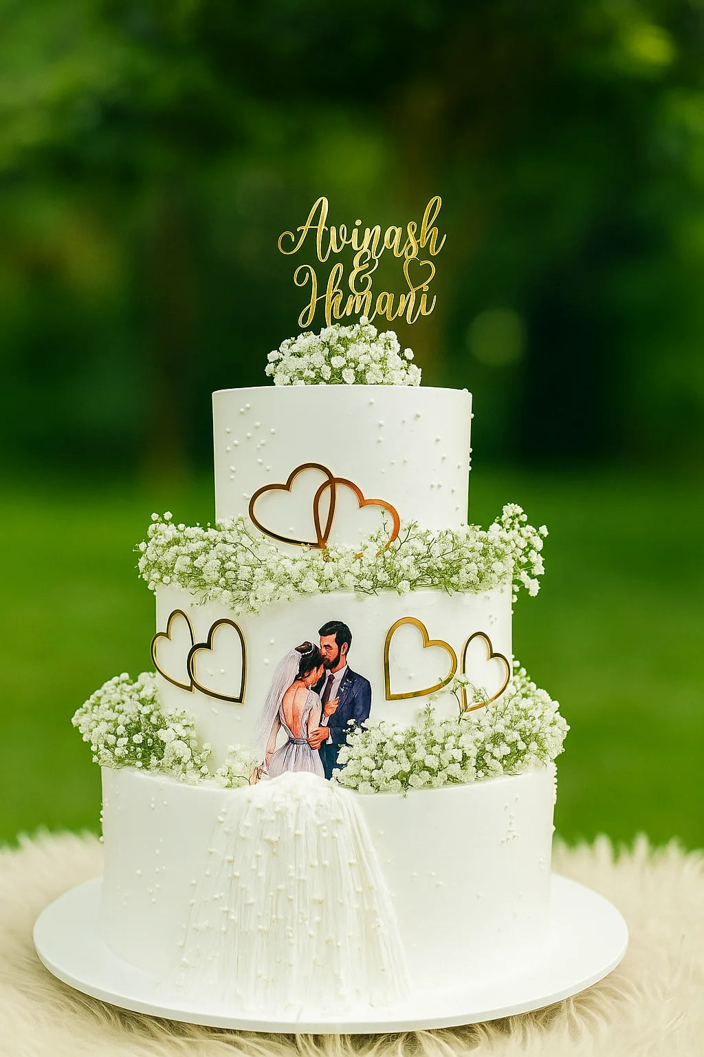 DesignerWhitel Wedding Cake two tier wedding cake in Meerut by The Baking Kaur — luxury designer finish with elegant details and premium embellishments. Perfect for weddings, engagements, and anniversary celebrations.