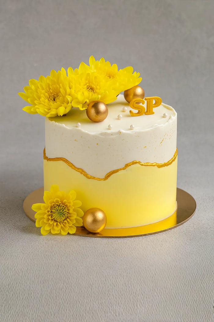 Yellow Floral Cream Cake
